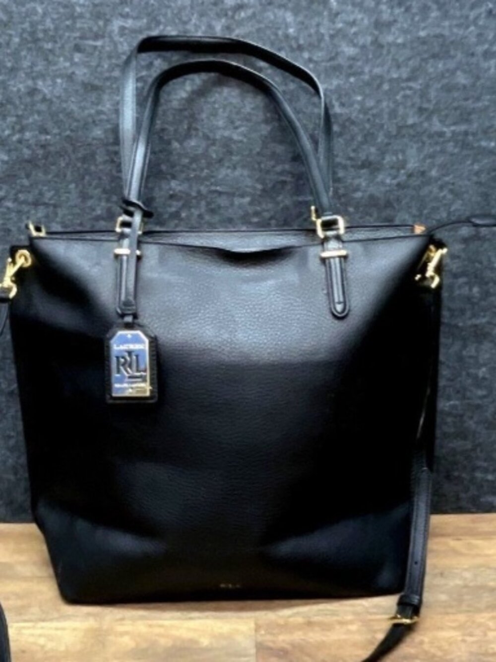 Iconic Large Ralph Lauren Pebbled Tote Bag Satchel Crossbody w Gold  Hang Tag